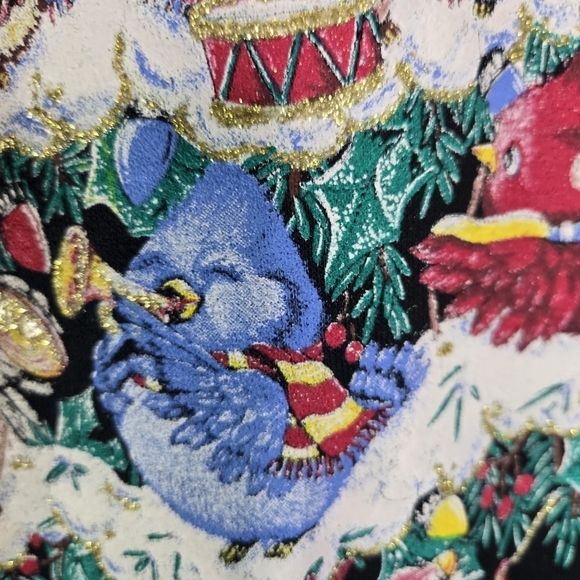 Vtg 80s Nutcracker Christmas tree birds black sweatshirt built in collar - Picture 11 of 11